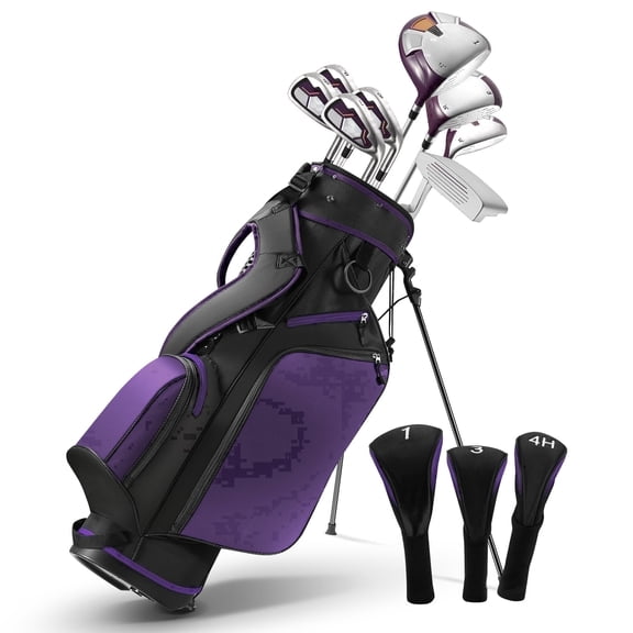 Naipo 8 Golf Club Set with Purple-Silver Lightweight Design 3 Head Covers Vertical Bag Right Hand for Womens and Beginners