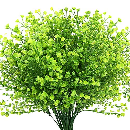 KLEMOO Artificial Shrubs Bushes 4 Pack Fake Outdoor UV Resistant Plants Flowers, Faux Plastic