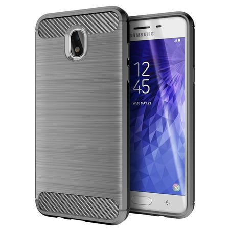 Carbon Star Snap - Cimo Carbon Fiber Galaxy J7 2018 Case, J7 Star, J7 Aero, J7 Top, J7 Crown, J7 Aura, J7 Refine Case with Dual Layer Protection and Rugged Hybrid for Samsung Galaxy J7 Emerge 2018 - Gray