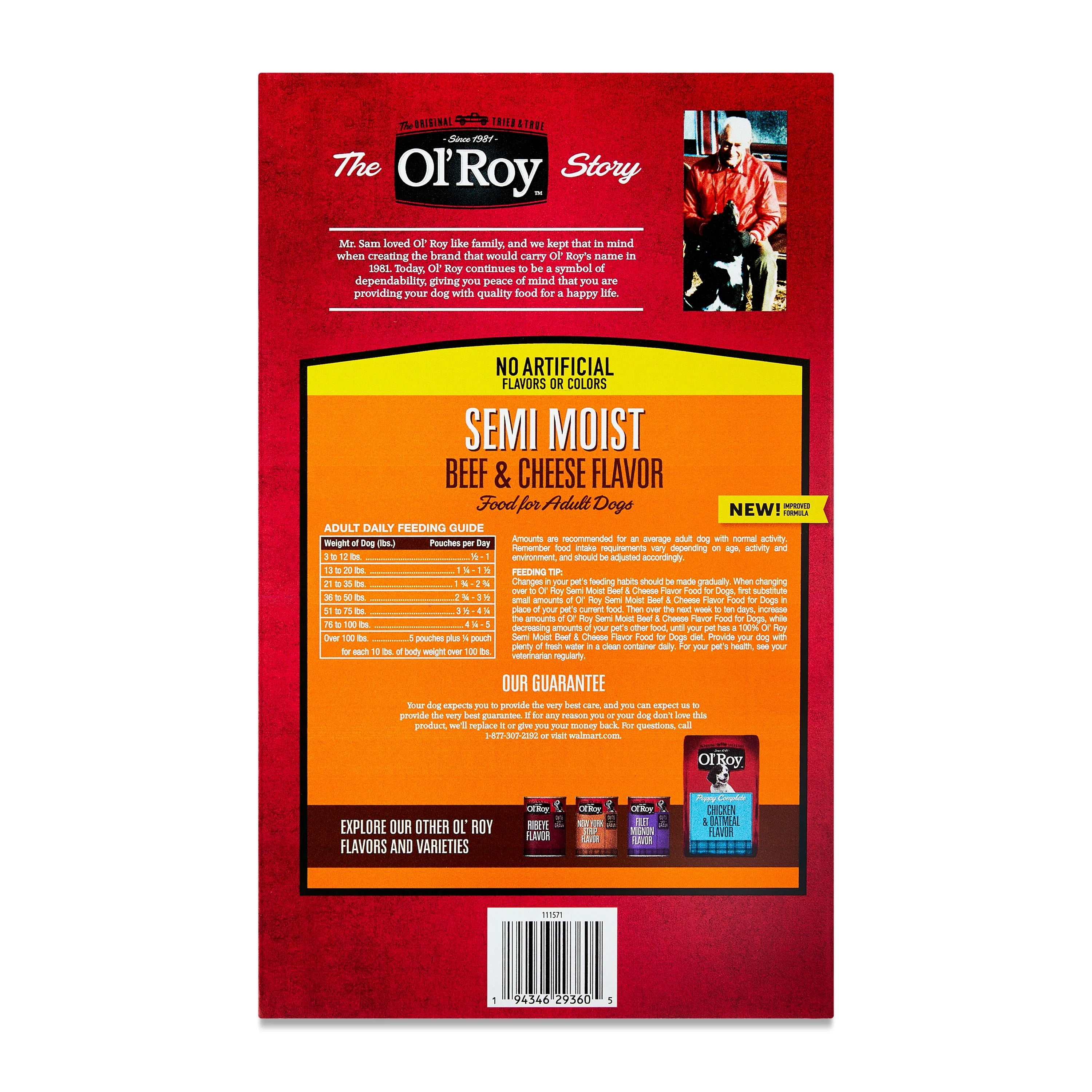 Ol' Roy Semi Moist Beef and Cheese Flavor Dog Food, 4.5 lb, 12 Pouches