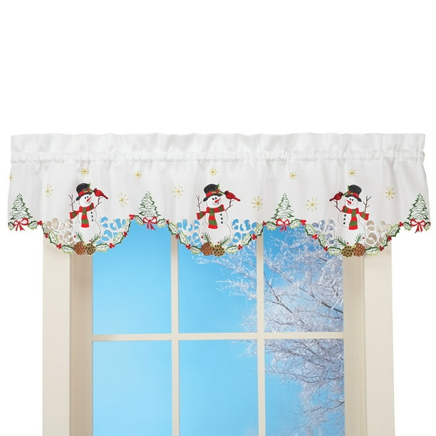 Snowman Cardinal Window Curtain Decoration Valance Com Snowman Cardinal Window Curtain, Snowman Curtains Kitchen
