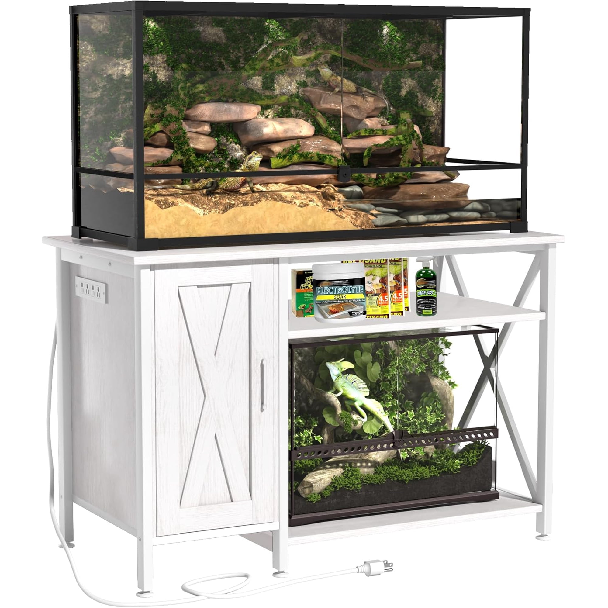 120 Gallon Terrarium Stand, Reptile Tank Stand, 4x2x2 Reptile Enclosure Stand, with Storage Cabinet and Power Outlet, for Bearded Dragons, Snakes, Lizard Terrarium White PG08XYW