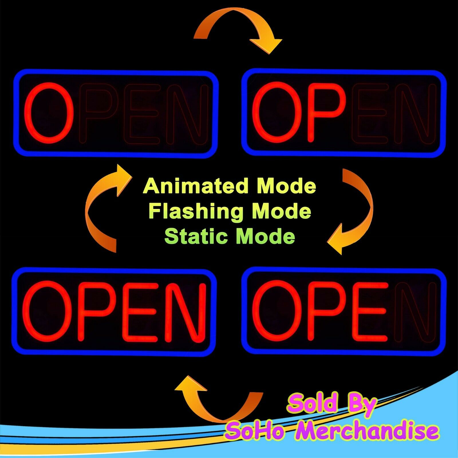 LED Open Sign Neon Style Large Ultra Bright Neon Open Sign LED w/ Key Fob  Remote Control for Stores Animated Flashing Business Window Open Signs,  Shop Light (21