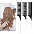 thumbnail image 1 of Neinkie 3Pcs/Set Tail Comb Carbon Fiber Rat Tail Comb Set Heat Resistant Anti Static Styling Tail Comb for Hair Women Back Combing Root Teasing Adding Volume, 1 of 7