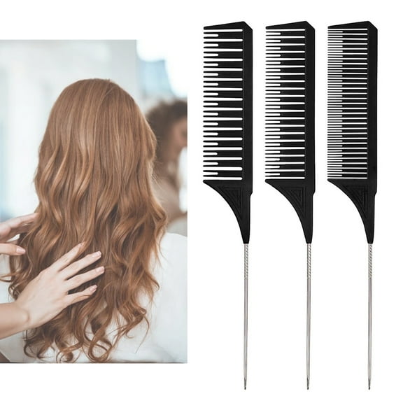 Cheers US 3Pcs/Set Tail Comb Carbon Fiber Rat Tail Comb Set Heat Resistant Anti Static Styling Tail Comb for Hair Women Back Combing Root Teasing Adding Volume