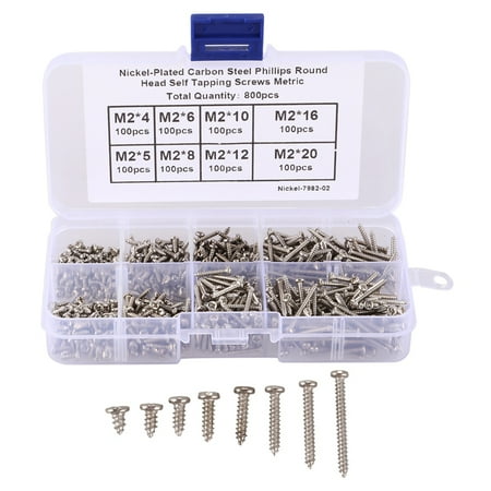 

800Pcs/Set M2 Screw Carbon Steel Drive Pan Head Self Tapping Screws Assorted Fastener M2X4/5/6/8/10/12/16Mm/20Mm