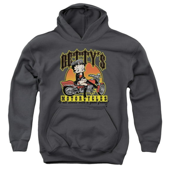 Betty Boop Bettys Motorcycles Youth Pullover Hoodie Sweatshirt Charcoal