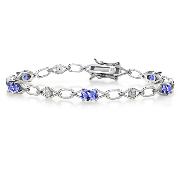 Gem Stone King 925 Sterling Silver Blue Tanzanite and Round White Lab Grown Diamond Tennis Bracelet for Women (2.74 Cttw, Gemstone Birthstone, Oval 6X4MM, 7.25 inches)