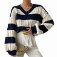 thumbnail image 2 of Suéter Corto de Pescador con Cuello en V y Larga para Mujer, Jersey de Punto Azul y XL, 2 of 9