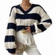 thumbnail image 2 of Suéter Corto de Pescador con Cuello en V y Larga para Mujer, Jersey de Punto Azul y L, 2 of 9