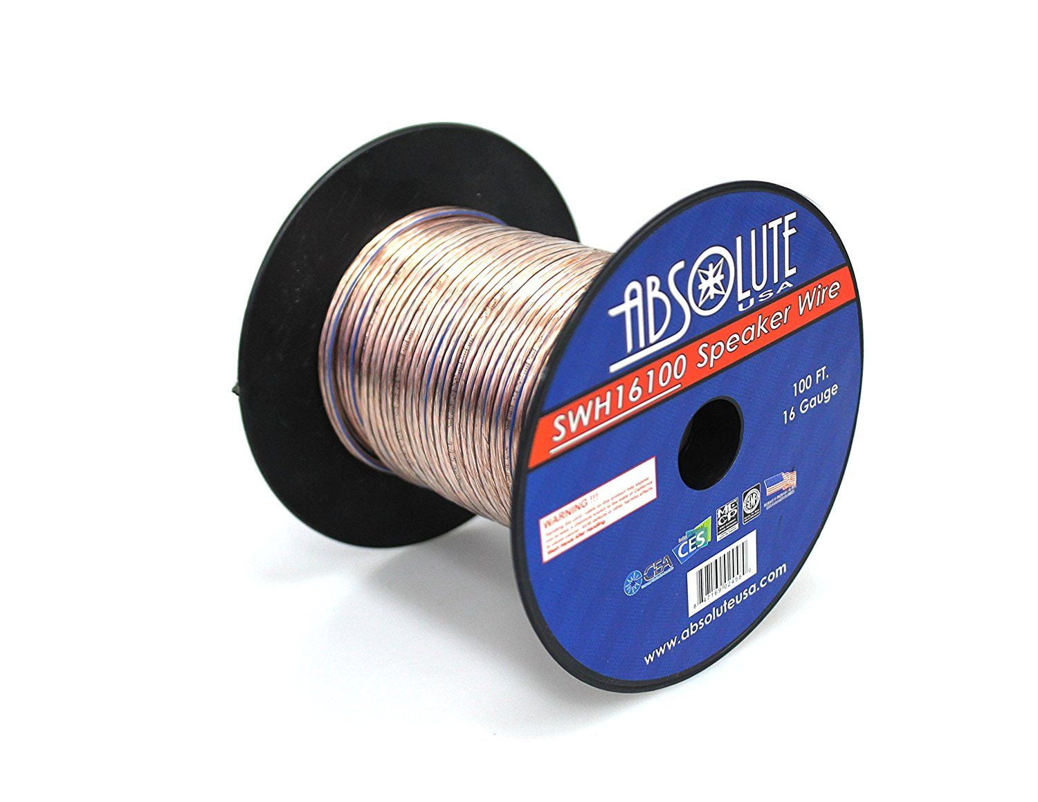 Absolute USA SWH16100 16 Gauge Car Home Audio Speaker Wire Cable Spool 100'