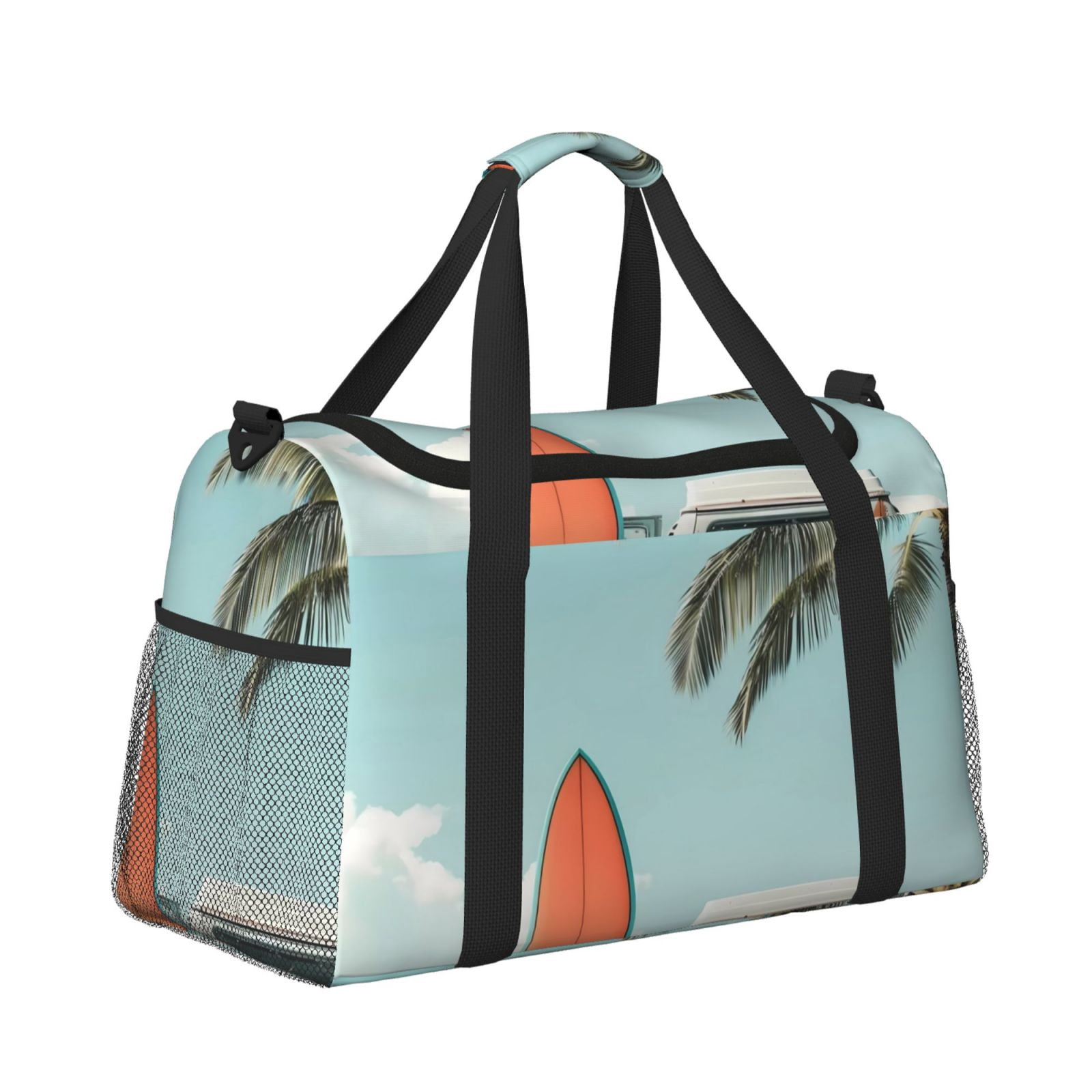Fuzoiu Vintage Surf Van Beach Print Travel Duffle Bag,Carry On Tote Bags,Duffel Bag,Sport Gym Bag, Hospital Bag for Labor and Delivery, Overnight Bag,Luggage Bag