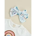 thumbnail image 6 of Liacowi Infant Girl Short Sleeve Tops + Shorts + Bow Headband Tassel Letter Cow / Camouflage / Rainbow Clothing Outfits Set, 6 of 9
