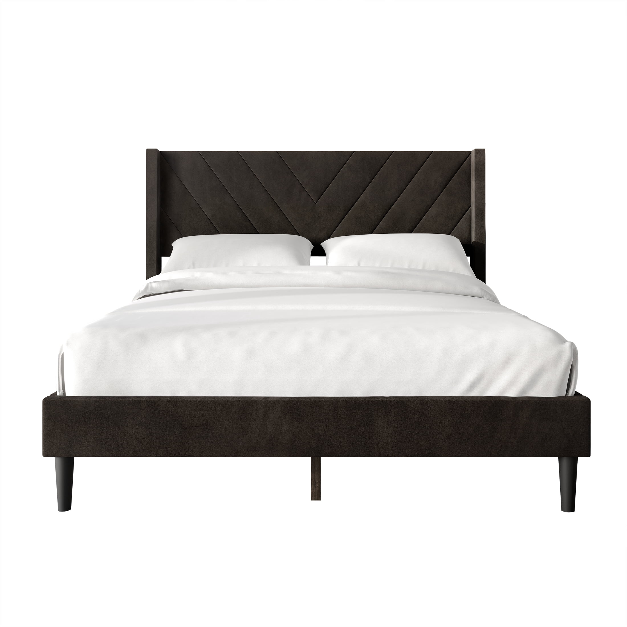 Castle Place Sophisticated Wingback Velvet Upholstered Full Platform Bed, Brown
