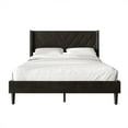 thumbnail image 2 of Castle Place Sophisticated Wingback Velvet Upholstered Queen Platform Bed, Brown, 2 of 11