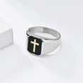 thumbnail image 3 of PAURO Men's Stainless Steel Vintage Enamel Square Cross Rings Biker Rock Cocktail Party Ring Silver Gold Size 10, 3 of 5