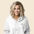 thumbnail image 4 of Dalix Smile Face Embroidered Fleece Cropped Hoodie Cold Fall Winter Women in White M Medium, 4 of 5
