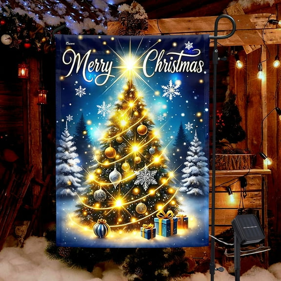 FLAGWIX Sparkling Christmas Tree Festive Holiday Solar LED Garden Flag TQN4081SF - USA Flags Decor Indoor Outdoor