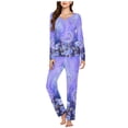 thumbnail image 2 of Pajamas for Women 2 Piece Sets Graphic Print Long Sleeve V Neck Top with Full Length Bottoms Pjs Outfits (3XL, Purple 01), 2 of 5