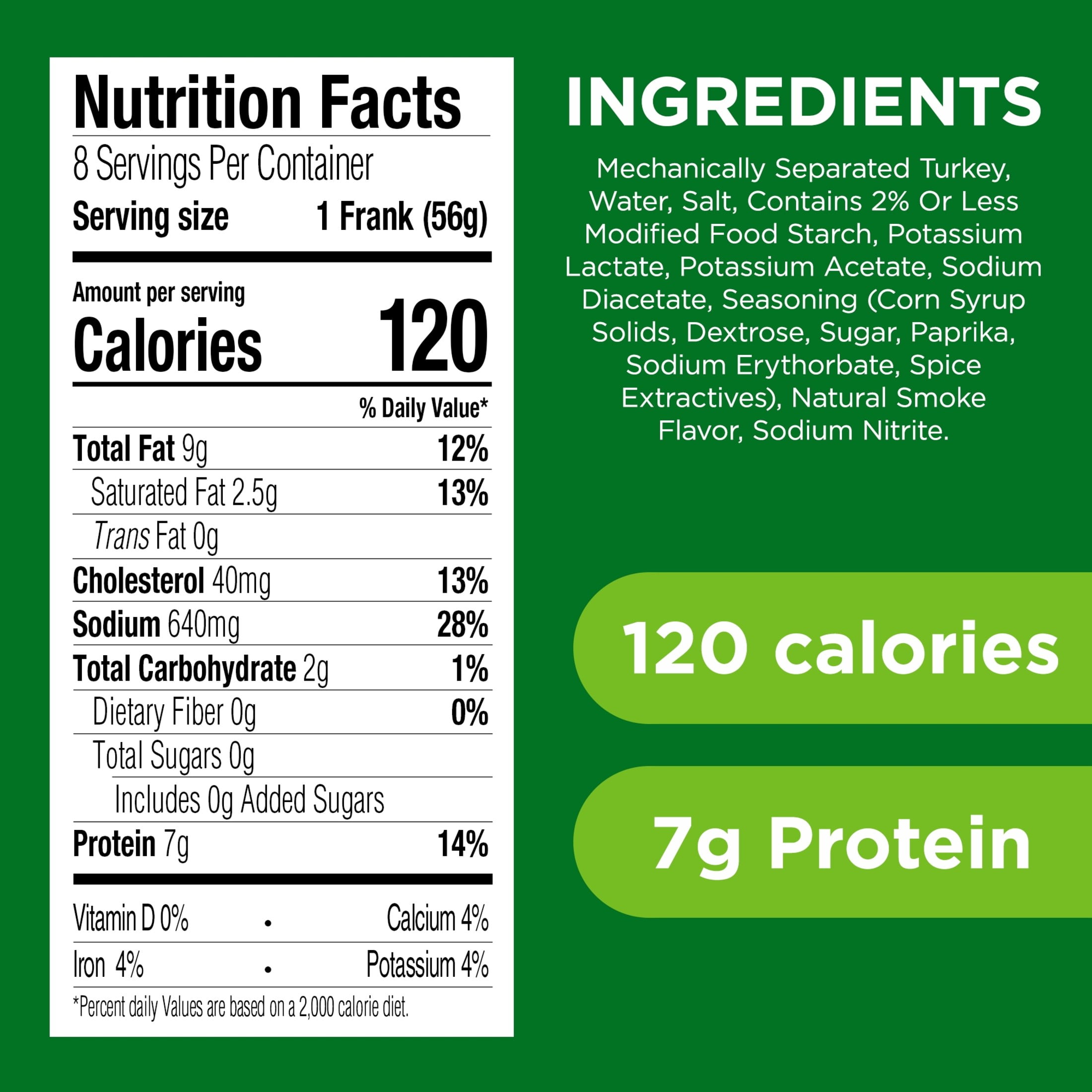 JENNIE-O Turkey Hot Dogs, *40% Less Fat (8 Turkey Franks), Refrigerated, 16 oz Plastic Package