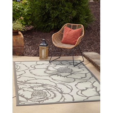 Unique Loom Outdoor Botanical Collection Area Rug - Rose (3' 3" x 5' 1" Rectangle Gray/Silver)