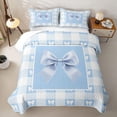 thumbnail image 2 of Erosebridal Cottage Gingham Bow Bed Spread Queen for Girls, Blue Plaid Ribbon Queen Coverlet Set, 3 Pieces, 2 of 7