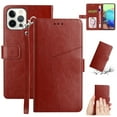 thumbnail image 1 of SaniMore PU Leather Wallet Case for iPhone 14 (6.1" 2022), Shockproof Buffer Wrist Strap[Romoveable] Kickstand Card Slots Cash Pocket Anti-scratch Full-protective Shell for iPhone 14, Brown, 1 of 8