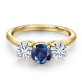 thumbnail image 3 of Gem Stone King 18K Yellow Gold Plated Silver Blue Created Sapphire and White Moissanite Engagement Ring for Women | 2.00 Cttw | Round 6MM | Gemstone September Birthstone | Size 5, 3 of 7