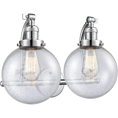 

Polished Chrome Tone Bathroom Vanity 18 Wide Seedy Glass Steel/Cast Brass Medium Base LED 2 Light Fixture