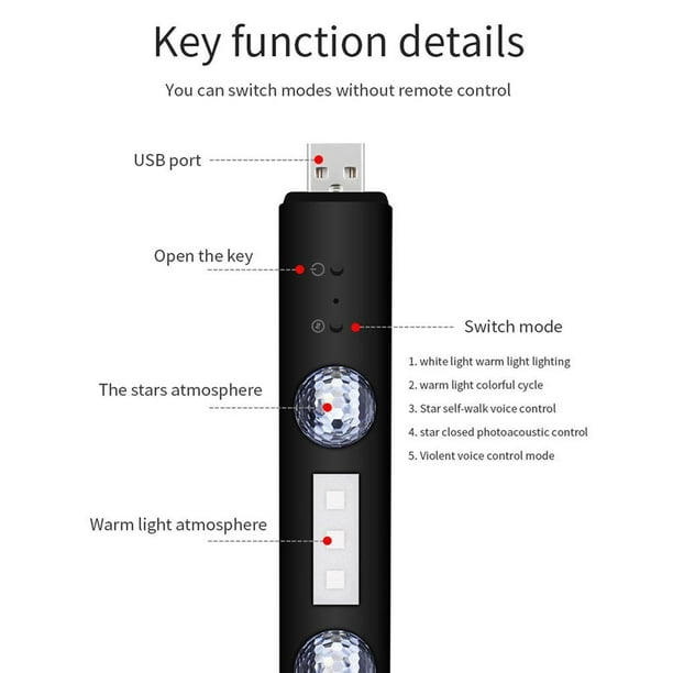 LED étoile Lumière Voiture Intérieur Lumières Ambiantes USB