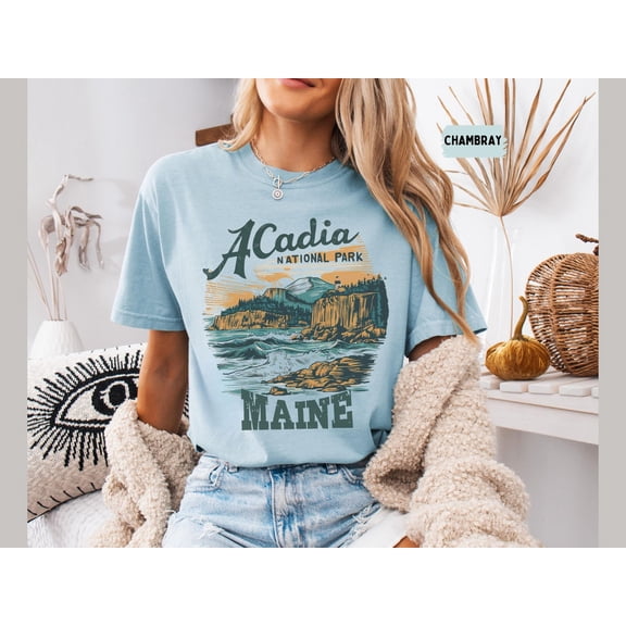 Acadia National Park Vintage Maine Acadia National Park Retro Maine Hikinggift Acadia Park Souvenir T-Shirt LIGHT BLUE Unisex S-5XL Hot Trending Shirt, Vintage Birthday Gift