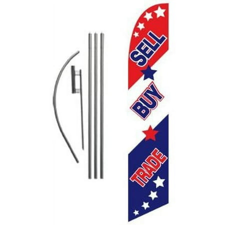Buy Sell Trade Advertising Feather Banner Swooper Flag Sign with Flag Pole Kit and Ground Stake
