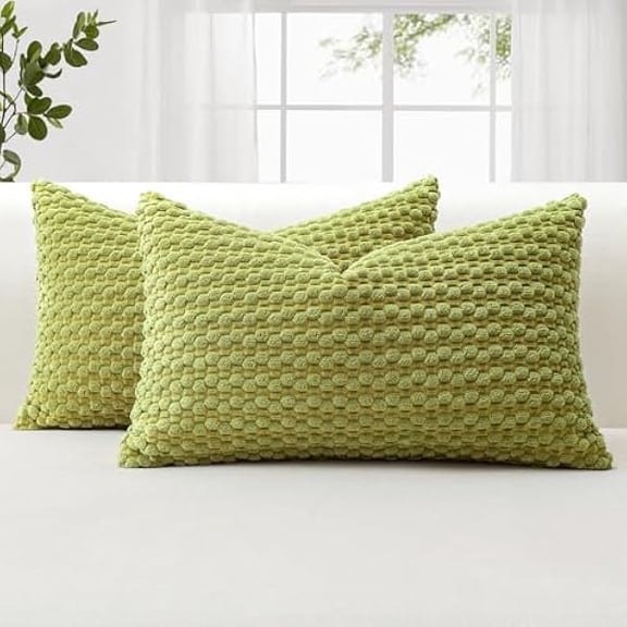 Eryueer Corduroy Soft Decorative Cushion Covers 40x60 cm Set of 2 Decorative Throw Pillow Covers with 3D Bubble Texture Pillowcase for Couch Sofa Bedroom Soft Cushion Case for Home Decor (Green)