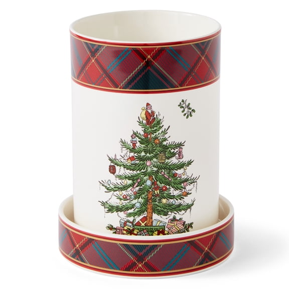 Spode Christmas Tree Wine Chiller & Coaster, Tartan Plaid - Elegant Wine Cooler & Beverage Chiller for Holiday Entertaining, Christmas Table Settings, Festive Dinner Plates, & Seasonal Serveware