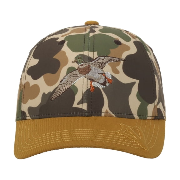 Outdoor Cap Mallard Duck 6-Panel Structured Hat – Embroidered Camo Cap with Brown Visor, One Size