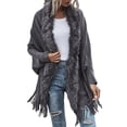 thumbnail image 1 of GDREDA Womens Solid Color Collar Cloak Knitted Capes Shawl Tassel Open Front Cardigans Sweater Coat Workout Clothes, 1 of 9