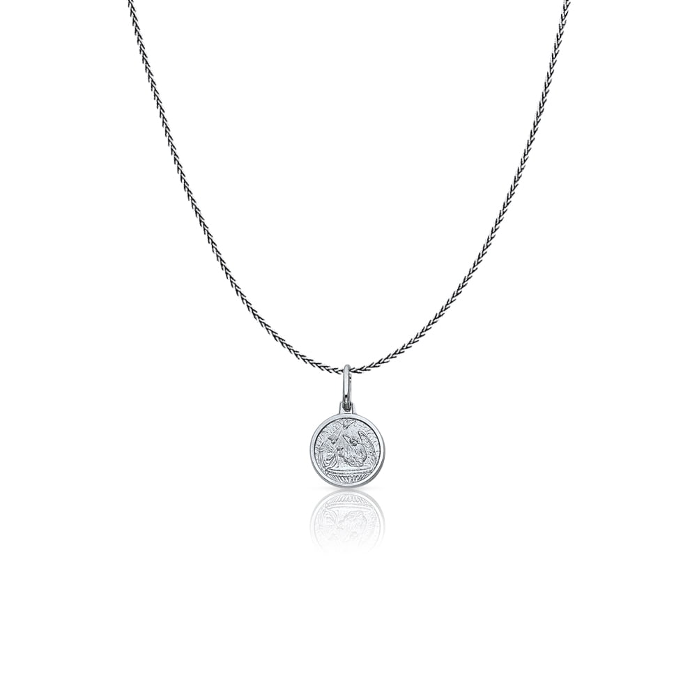 14K Yellow Gold Baptism Charm Pendant with 0.9mm Wheat Chain Necklace