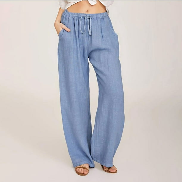 Plus Size Women Elastic Waist Casual Loose Summer Pants Plain Jeans Trousers