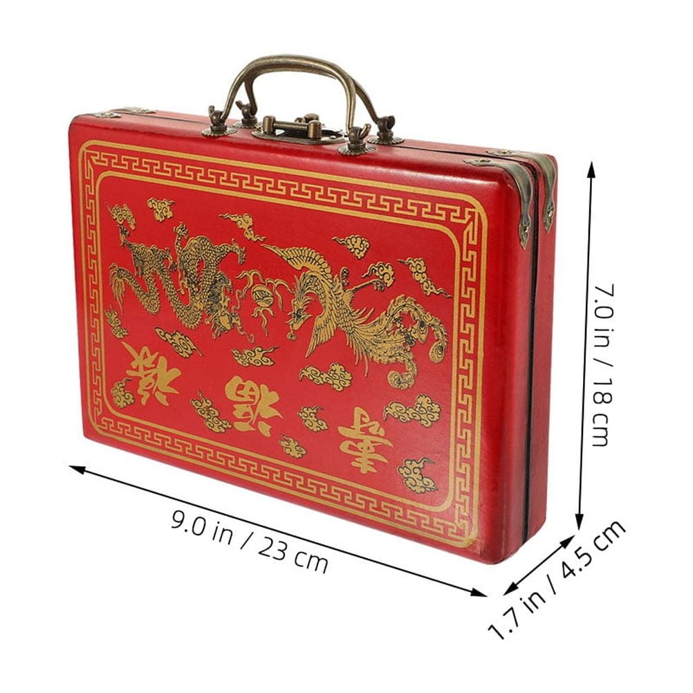 PBPBOX Portable Red Mahjong Case Wooden Storage Box with PU Material and Seal