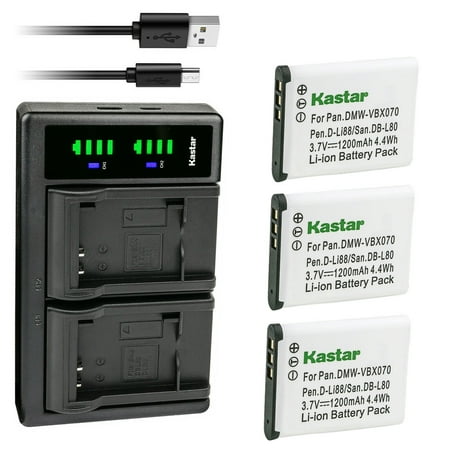 Image of Kastar 3-Pack Battery and LTD2 USB Charger Compatible with Sanyo VPC-CG100 VPC-CG100EXBK-B VPC-CG100EXW-B VPC-CG102BK VPC-CS1 VPC-CS1EX-B VPC-CS1EXP-B VPC-CS1P VPC-GH1 VPC-GH1EX-B Cameras