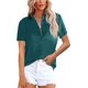 thumbnail image 3 of Camisas con botones para mujer, cuello en V, satén, casual, manga larga/corta, blusas lisas, blusas de trabajo de oficina con bolsillo, 3 of 5