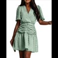 thumbnail image 3 of Vestido Plisado Informal de Corta con Escote en V y Cintura Alta para Mujer, de Color Liso. Verde XL, 3 of 10