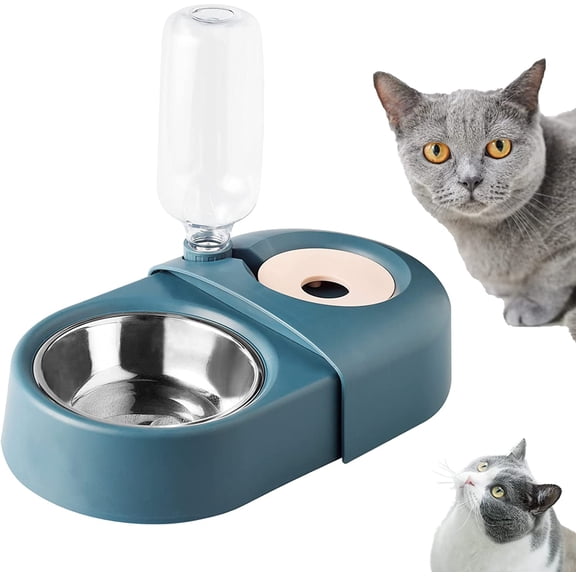 Cat Food and Water Feeder Set, Portable Pets Drink and Food Dispenser, Large Food Container with Auto-Refilling Water Bottle for Cats Indoor Feeder and Waterer