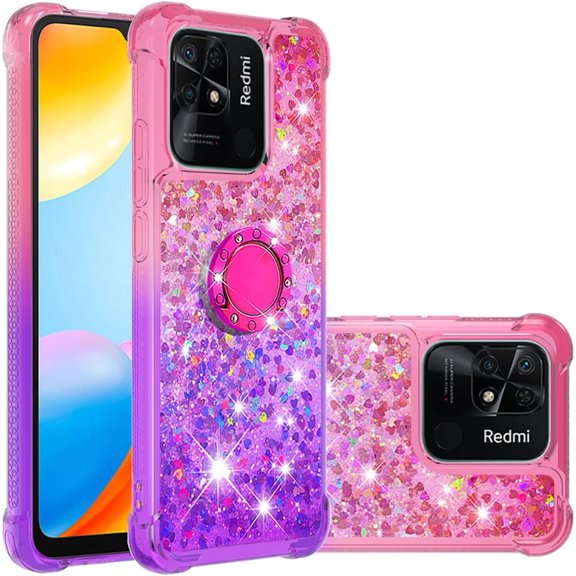 Phone Case for Xiaomi Redmi 10C, Shiny Bling Quicksand Effect TPU Bumper Case with Four Corners Protection Cover for Xiaomi Redmi 10C, Pink Purple
