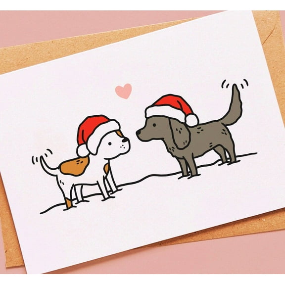 Cute Christmas Dogs Card – Adorable Hand-Illustrated Dogs in Santa Hats – Blank Inside for Personal Messages – Perfect Holiday Greeting Card for Animal Lovers