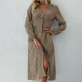 thumbnail image 2 of SHTXOZHI Women Button Down Long Sleeve Midi Dress V Neck Print Ruffle A-Line Dress with Slit, 2 of 5