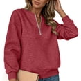 thumbnail image 2 of IUYRTFE Women's Quarter Zip Pullover Sweatshirt with Textured Fabric and Ribbed Trim Long Sleeve Casual Sporty Top, 2 of 8