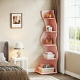 thumbnail image 5 of Tribesigns 5-Tier Wavy Corner Bookshelf – Modern Curved Display Shelf for Plants, Books & Décor (Pink), 5 of 11
