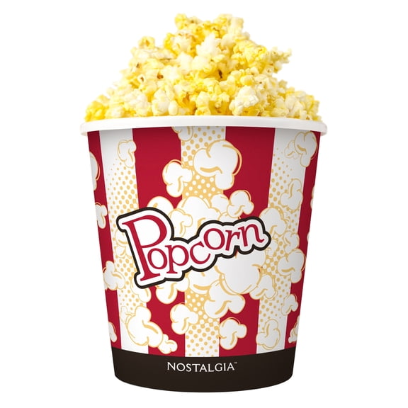 Nostalgia 4 Quart Capacity Reusable Round Popcorn Bucket with Fun Movie Theater Design