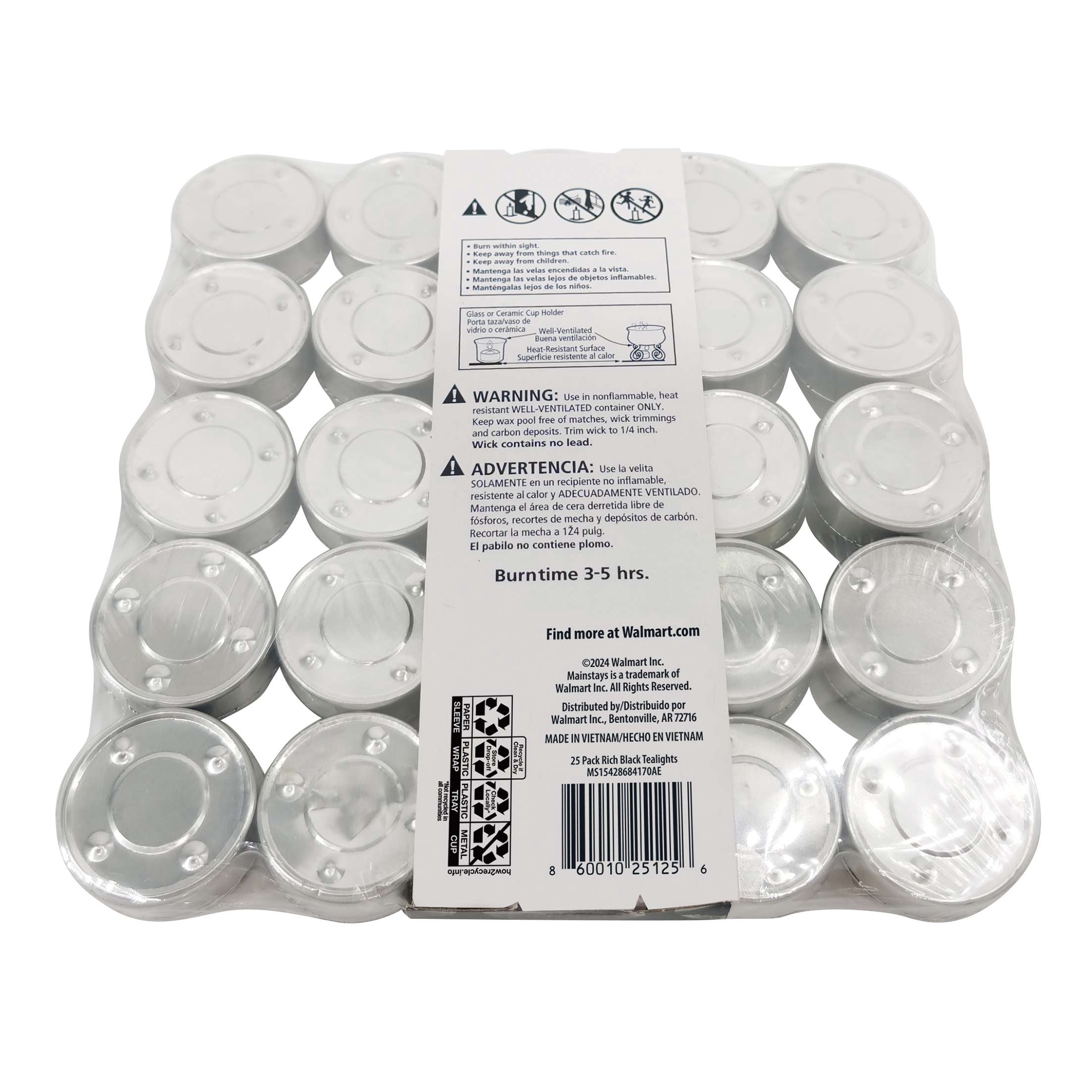 Mainstays Black Unscented Indoor/Outdoor Tealight Candles, 25 Count